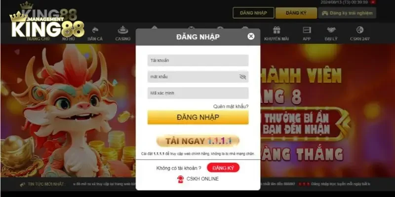 Anh em điền thông tin theo yêu cầu để đăng nhập vào King88